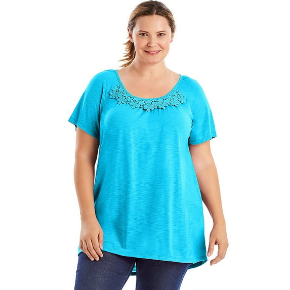 Just My Size Short-Sleeve Slub-Jersey Women's Tunic with Crochet Trim - OJ247
