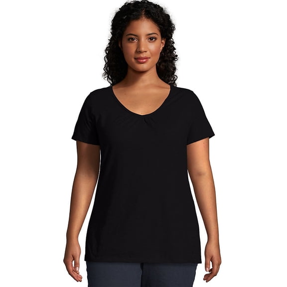 Just My Size Slub-Cotton Short-Sleeve Shirred V-Neck Women's Tee - OJ193