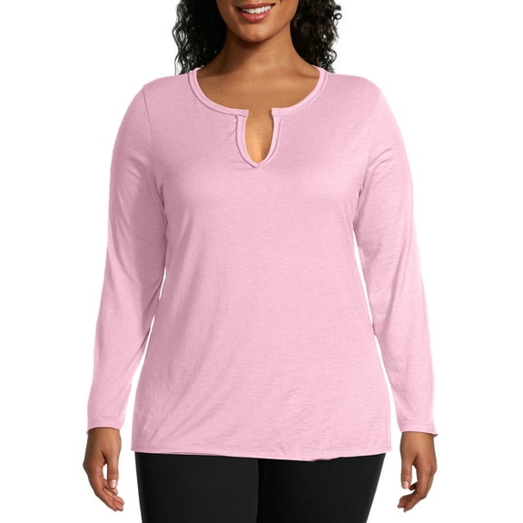 Just My Size Split Neck Long Sleeve T-Shirt (Women's Plus)