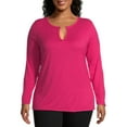 thumbnail image 1 of Just My Size Split Neck Long Sleeve T-Shirt (Women's Plus), 1 of 6