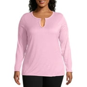 Just My Size Split Neck Long Sleeve Tee (Women's Plus)