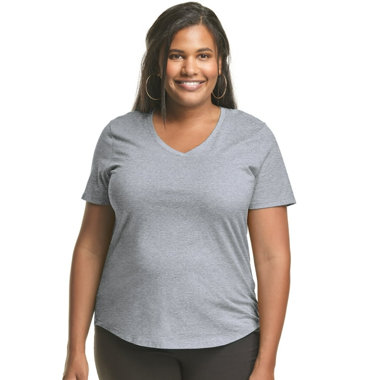 Hanes Women s Plus Size Cotton Jersey Short Sleeve V Neck Tee