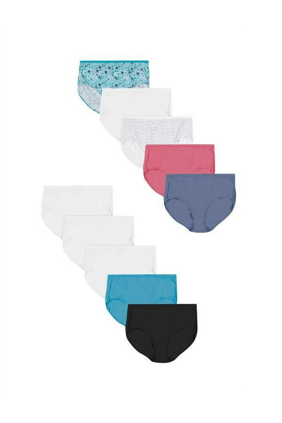 Womens Underwear, Cotton Brief Panties, Plus Size Underwear for Women, 10-Pack