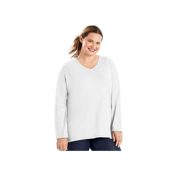 Just My Size Women's Long-Sleeve V-Neck 100% Cotton T-Shirt, Style OJ043