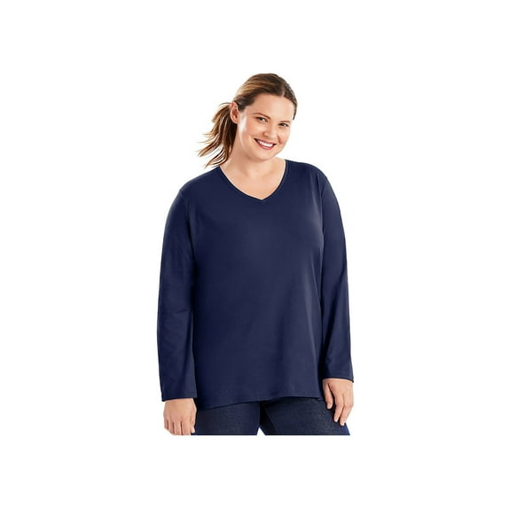 Just My Size Women's Long-Sleeve V-Neck 100% Cotton T-Shirt, Style OJ043