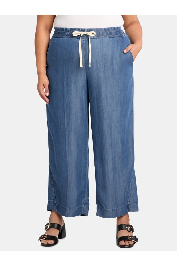 JMS Just My Size by Hanes Women's Plus Chambray Split Hem Pants, 28” Inseam, Sizes 0X-4X