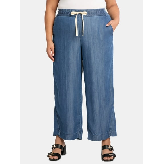 JMS Just My Size by Hanes Women's Plus Chambray Split Hem Pants, 28” Inseam, Sizes 0X-4X