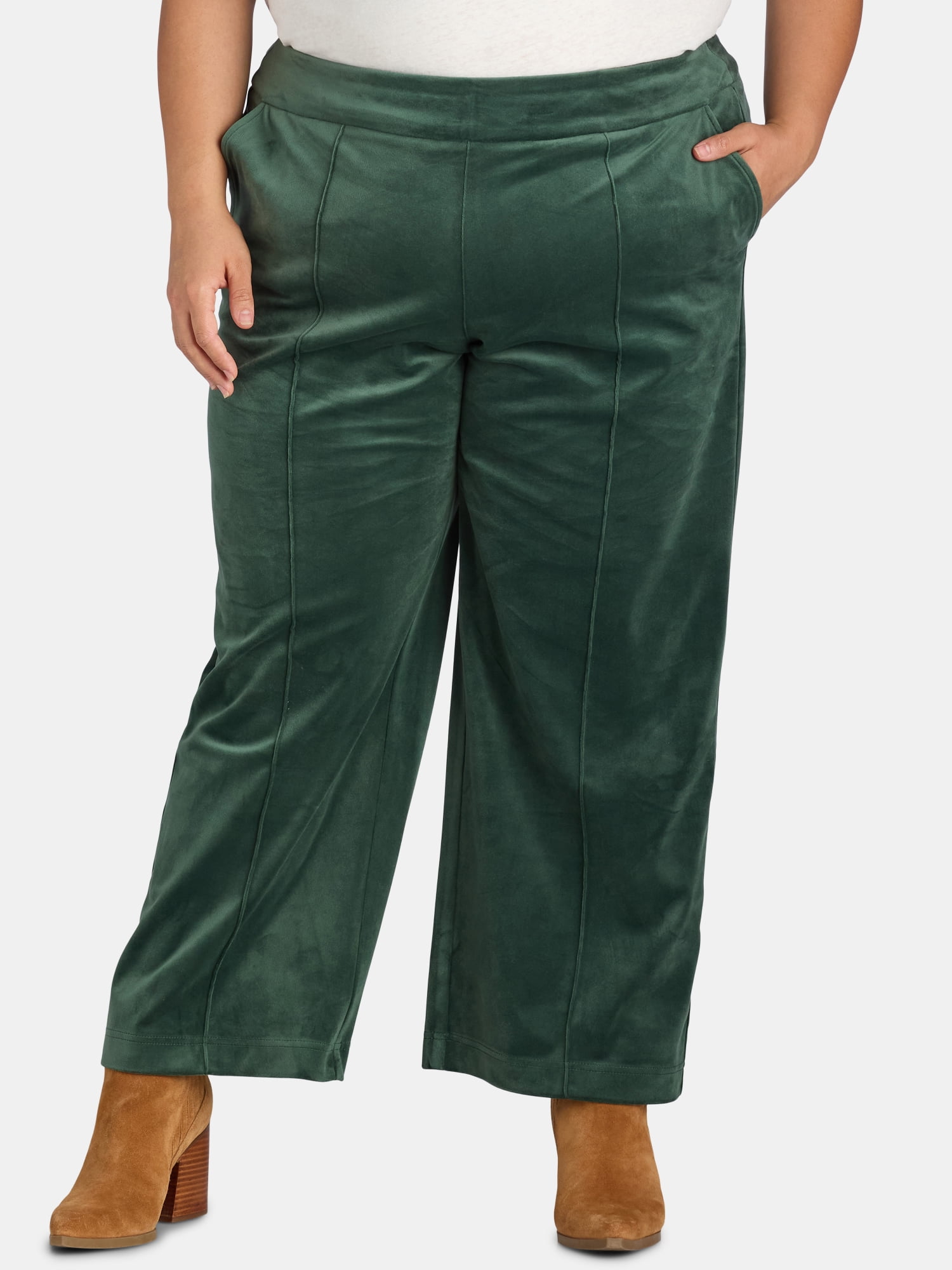 Just My Size women's Plus Velvet Wide-Leg Pants