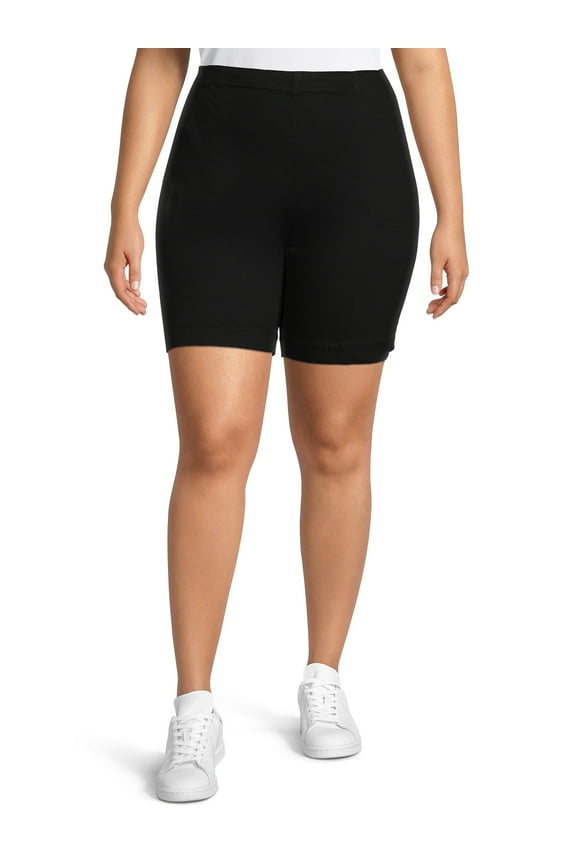 JMS Just My Size by Hanes Women's Plus Size Pull On Shorts with Pockets, Single and 2-Pack, 9” Inseam, Sizes 0X-4X