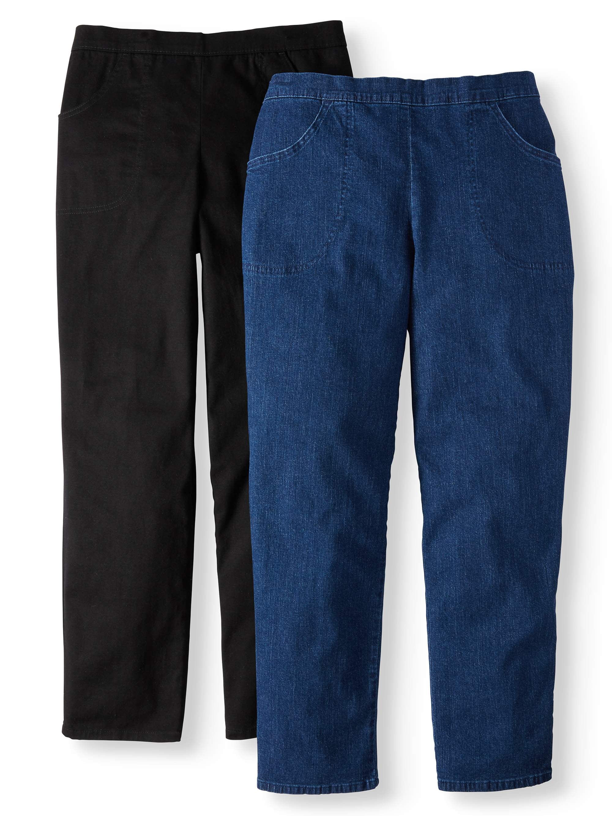 JMS Just My Size by Hanes Women's Plus Size 2-Pocket Stretch Pull-On Pants, 2-Pack, Also in Petite