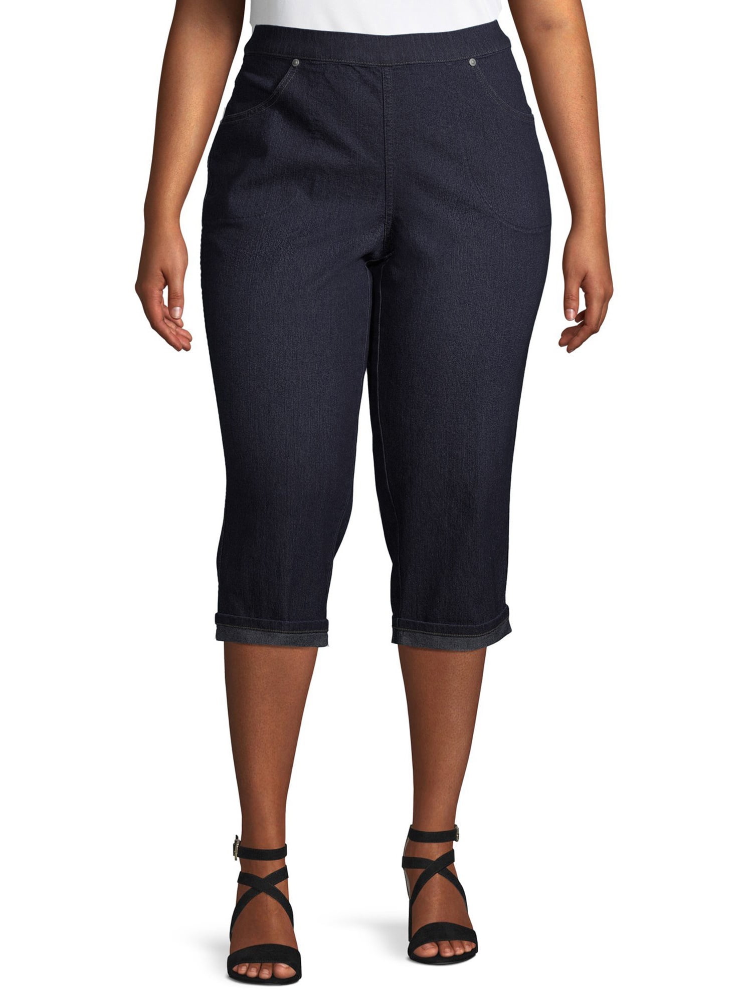 Just My Size Women's Plus Size 4 Pocket Pull on Rolled Cuff Denim ...