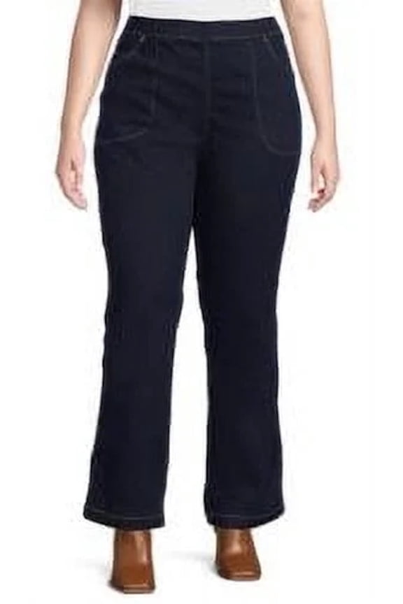 Women's Plus Size 4-Pocket Stretch Bootcut Jeans, 5X Average, Dark Blue