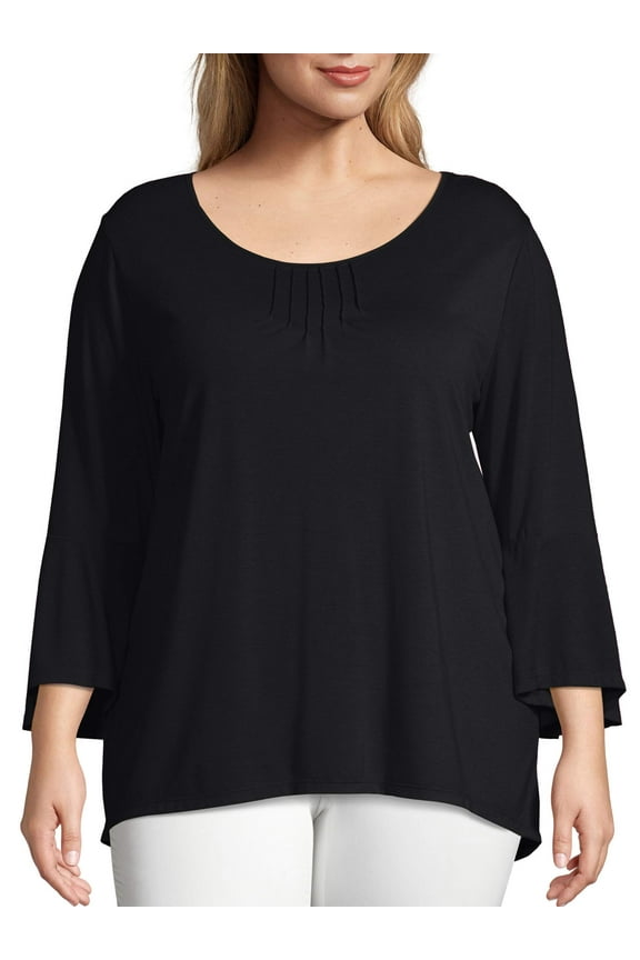 Women's Plus Size Bell Sleeve Pin-tuck Top
