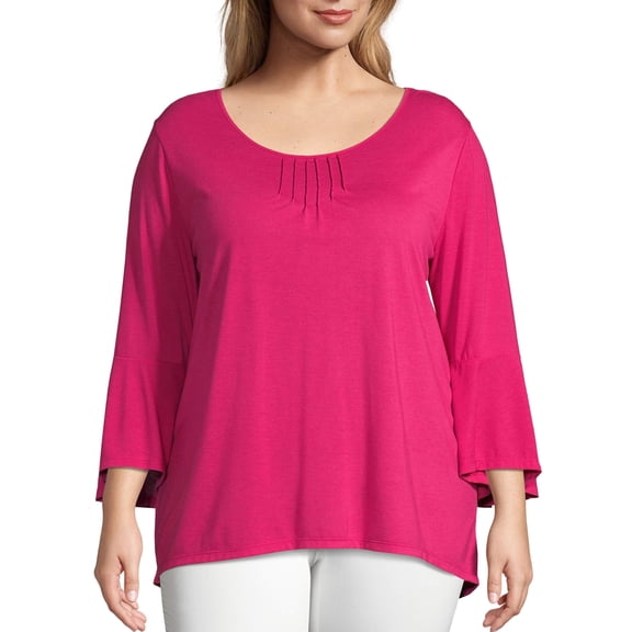 Just My Size Women's Plus Size Bell Sleeve Pin-tuck Top