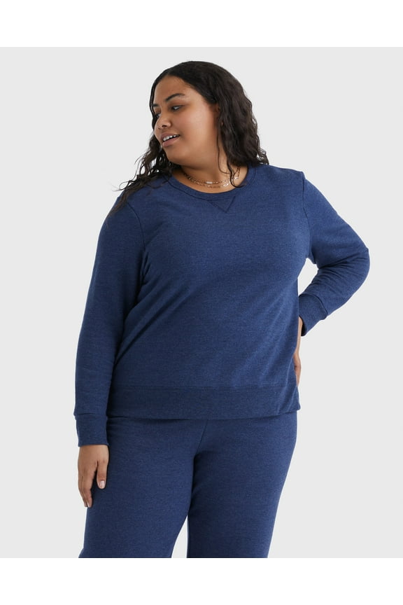 Just My Size EcoSmart Women's Fleece Sweatshirt, V-Notch (Plus ) Navy Heather 1X