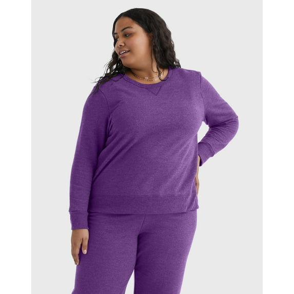 Hanes Just My Size EcoSmart Women's Fleece Sweatshirt, V-Notch (Plus ) Violet Splendor Heather 1X