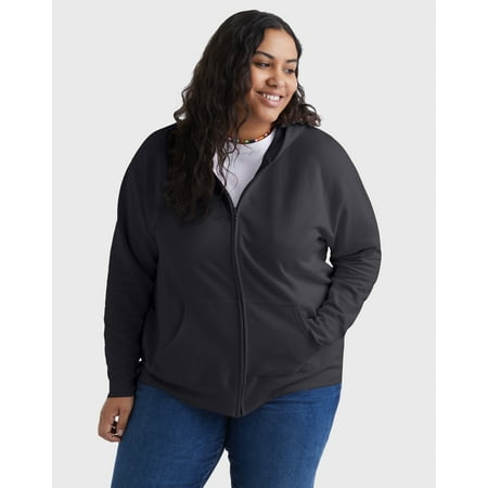 Hanes Just My Size EcoSmart Women's Full-Zip Fleece Hoodie (Plus ) Ebony 1X