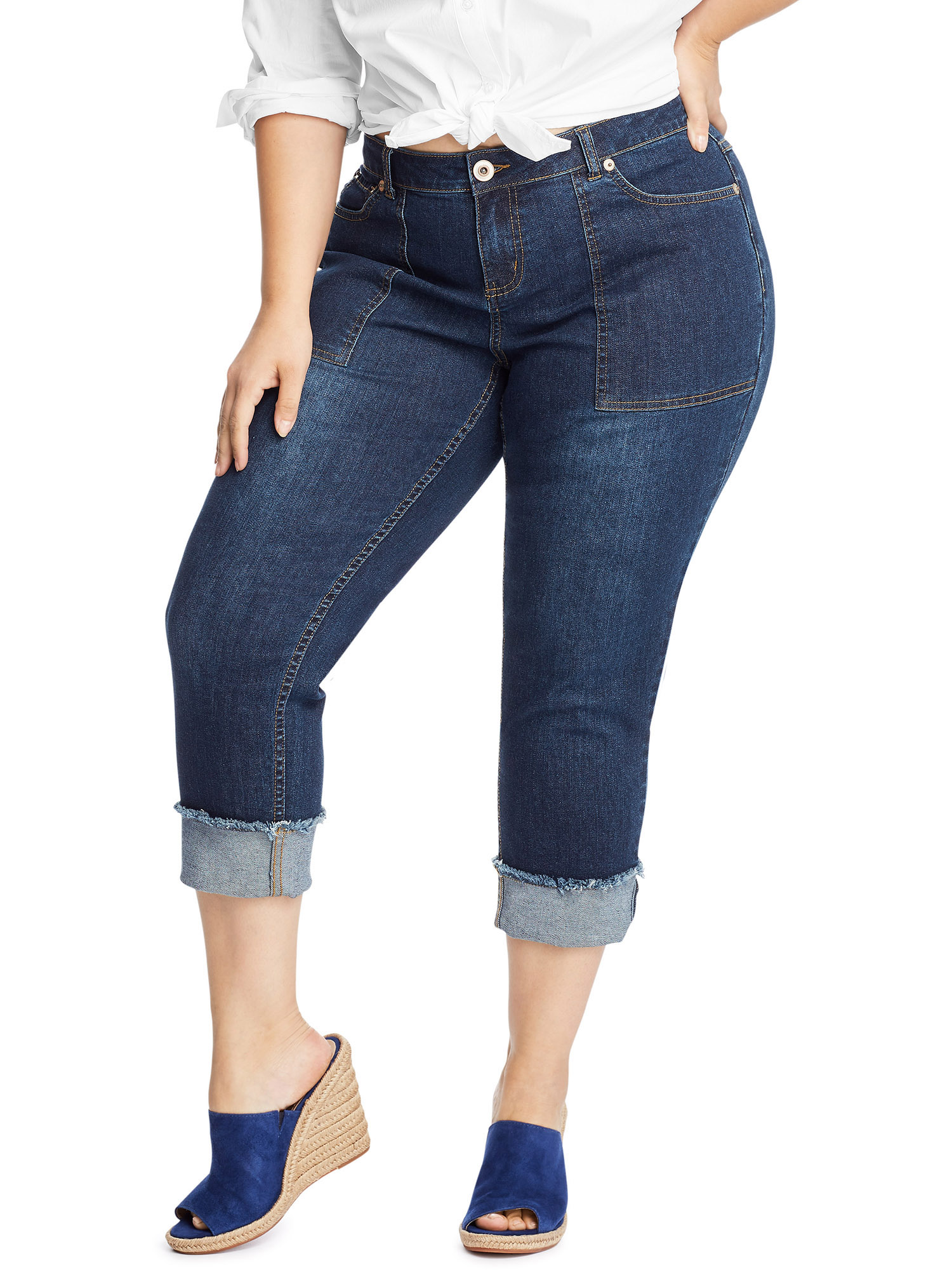 Just My Size Women's Plus Size Frayed Cuff Capri Jeans - image 1 of 4