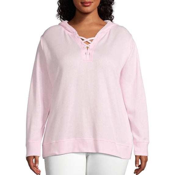 Just My Size Women's Plus Size French Terry Hoodie with Lace-up Collar