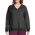 thumbnail image 1 of Just My Size Women's Plus Size French Terry Hoodie with Lace-up Collar, 1 of 5