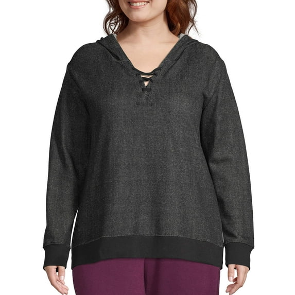 Just My Size Women's Plus Size French Terry Hoodie with Lace-up Collar