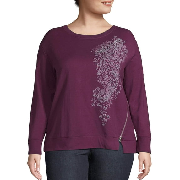 Just My Size Women's Plus Size French Terry Side-Zip Graphic Sweatshirt