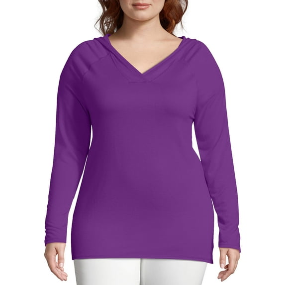 Just My Size Women's Plus Size French Terry V-Neck Pullover Hoodie