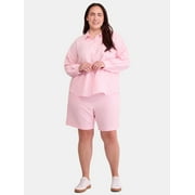 JUST MY SIZE Women's Plus Size Gauze Button Front Shirt and Pull On Shorts Set, 2-Piece, Sizes 0X-4X