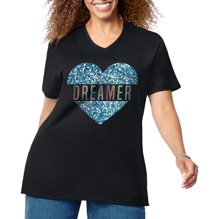 Just My Size Women's Plus Size Graphic V-neck Tee, Short Sleeve