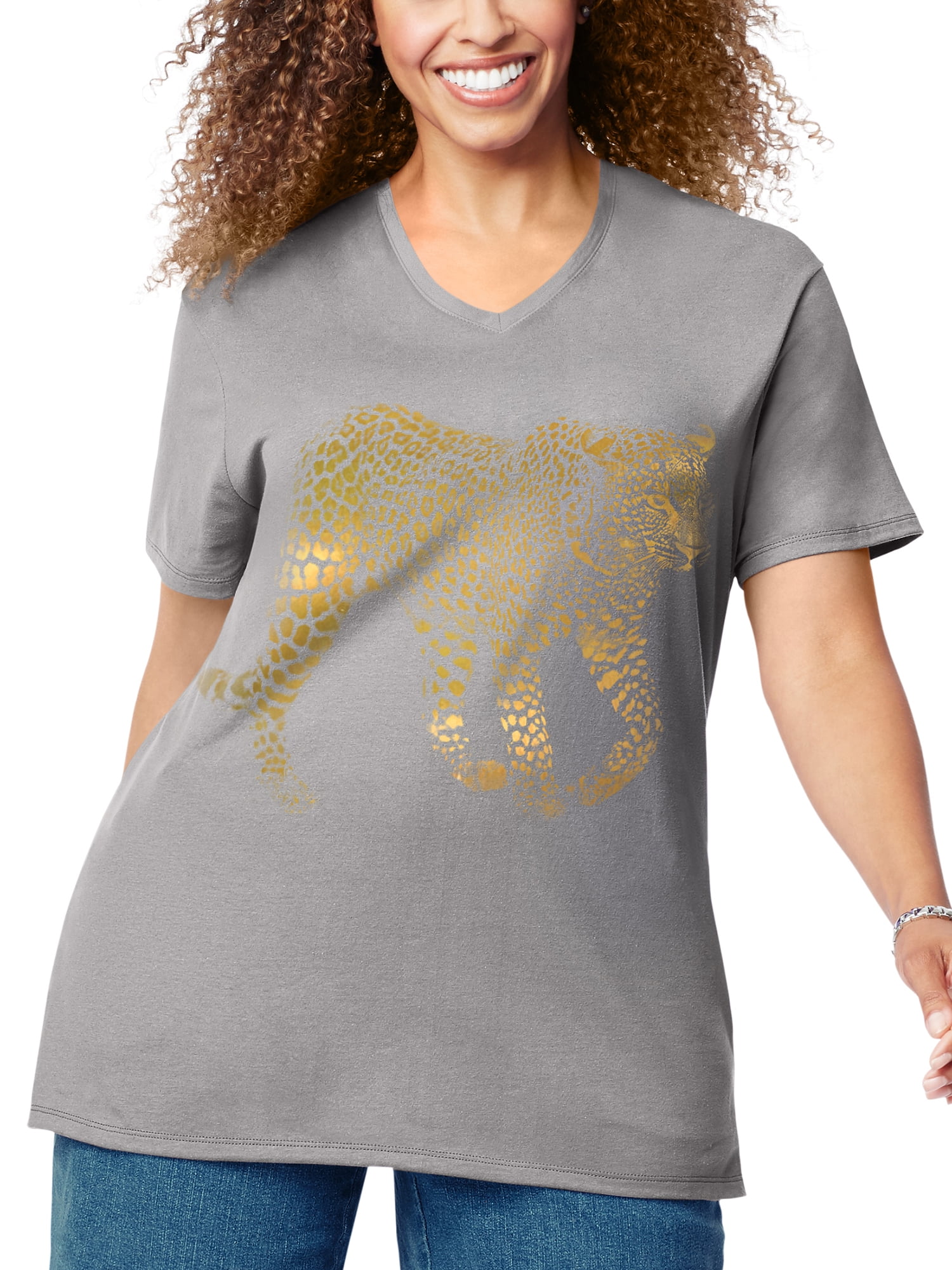 Just My Size Women's Plus-Size Mesh Yoke Tee - Cooling V-Neck T-Shirt With Mesh Back Panel