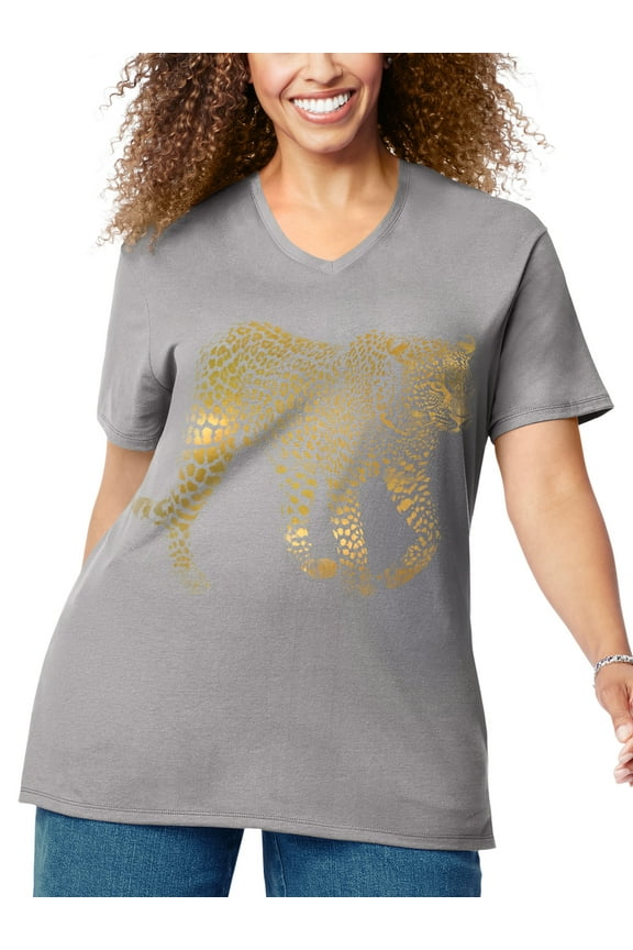 Women's Plus Size Graphic Short Sleeve V-neck Tee