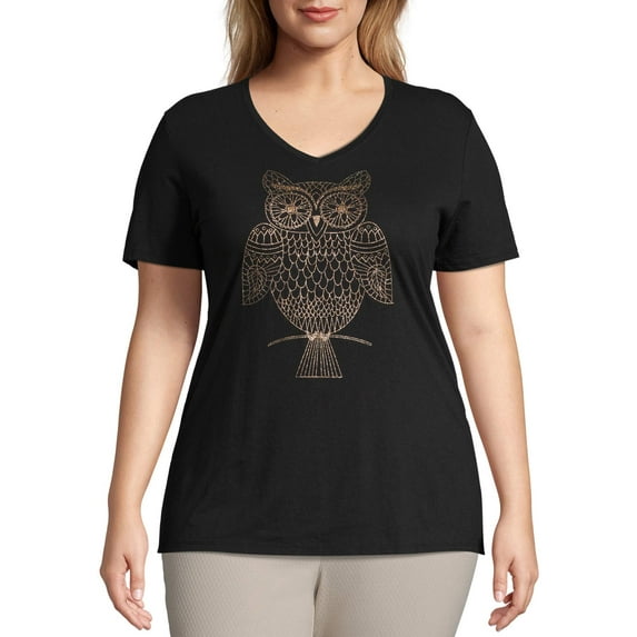 Just My Size Women's Plus Size Graphic Short Sleeve V-neck Tee