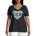 thumbnail image 1 of Just My Size Women's Plus Size Graphic Short Sleeve V-neck Tee, 1 of 5