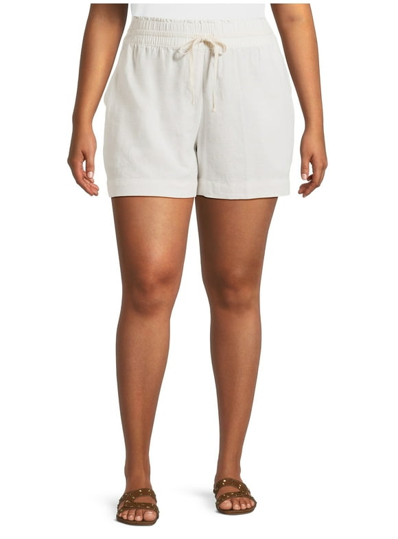 Just My Size Women's Plus Size Linen Blend Pull On Shorts, 5" Inseam, Sizes 1X-4X