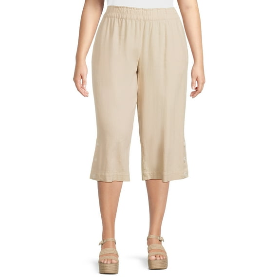 Just My Size Women's Plus Size Linen Blend Wide Leg Pull On Capri Pants, 21" Inseam, Sizes 1X-4X