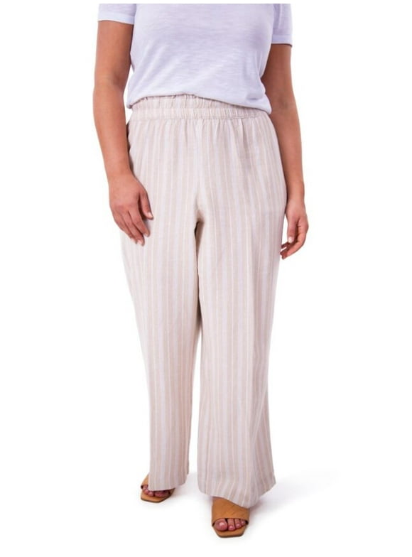 Just My Size Women's Plus Size Linen Blend Wide Leg Pull On Capri Pants, 21" Inseam, Sizes 1X-4X