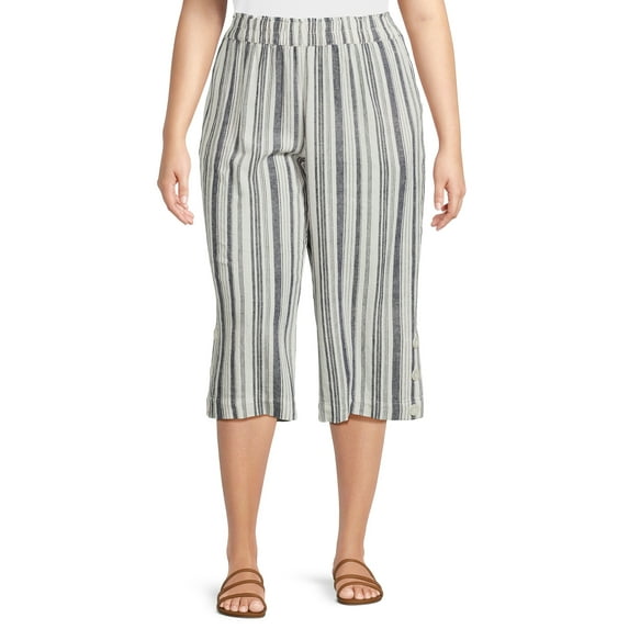 Just My Size Women's Plus Size Linen Blend Wide Leg Pull On Capri Pants, 21" Inseam, Sizes 1X-4X