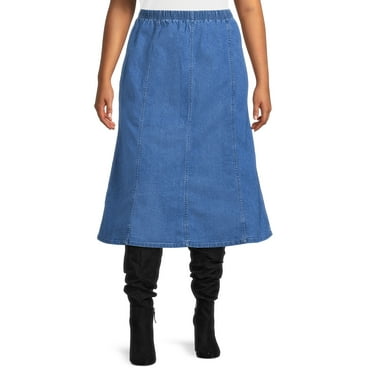 JMS Just My Size by Hanes Women's Plus Size Midi Pull-On Denim Skirt