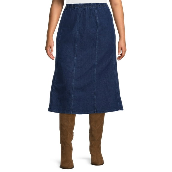 JMS Just My Size by Hanes Women's Plus Size Midi Pull-On Denim Skirt
