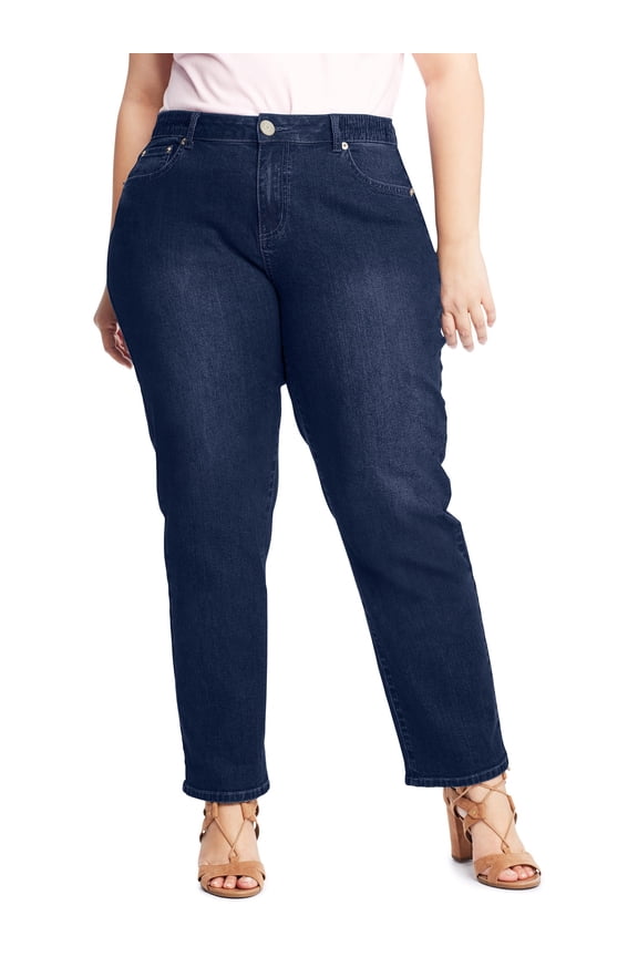 Women's Plus-Size Patchwork Cropped Boyfriend Jeans