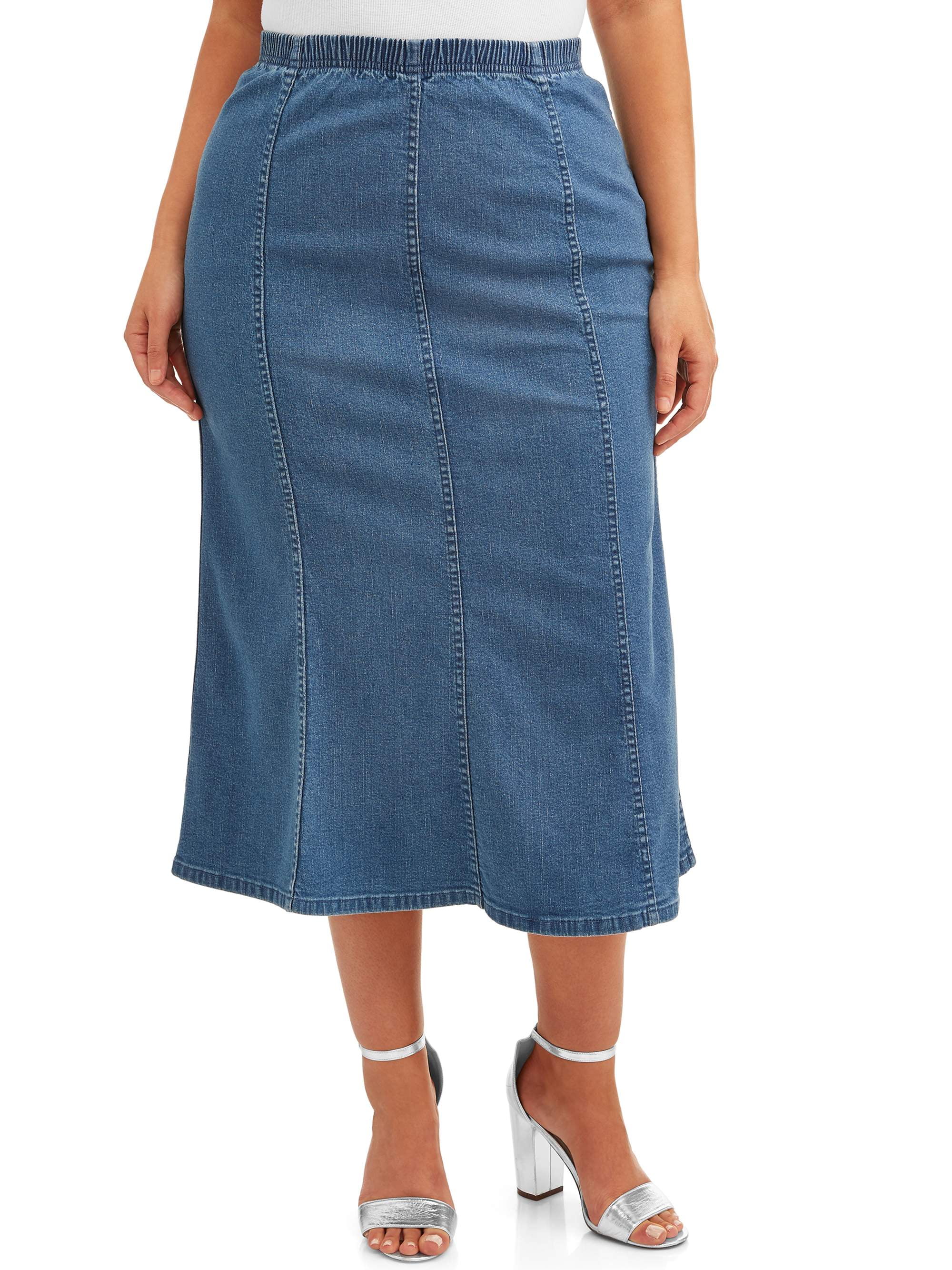 Just My Size Women's Plus Size Pull On Denim Skirt