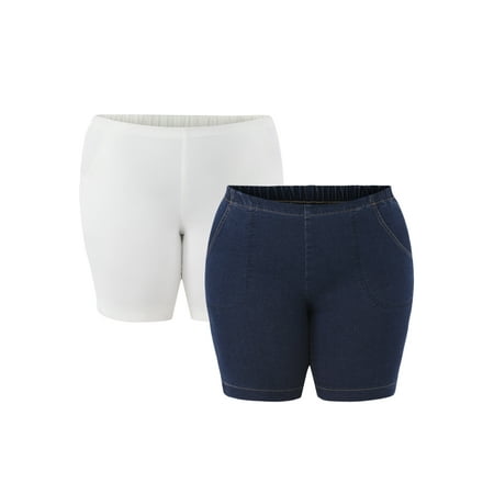 JMS Just My Size by Hanes Women's Plus Size Pull On Shorts with Pockets, Single and 2-Pack, 9” Inseam, Sizes 0X-4X