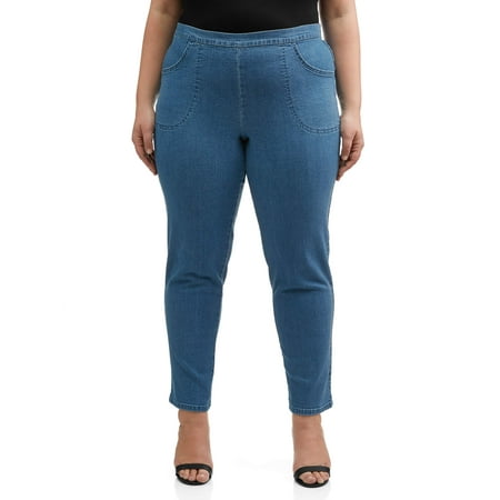 Just My Size Women's Plus Size Pull on 2-Pocket Stretch Woven Pants, Also in Petite
