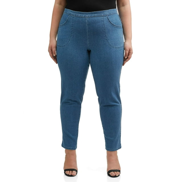 Just My Size Women's Plus Size Pull on 2-Pocket Stretch Woven Pants ...