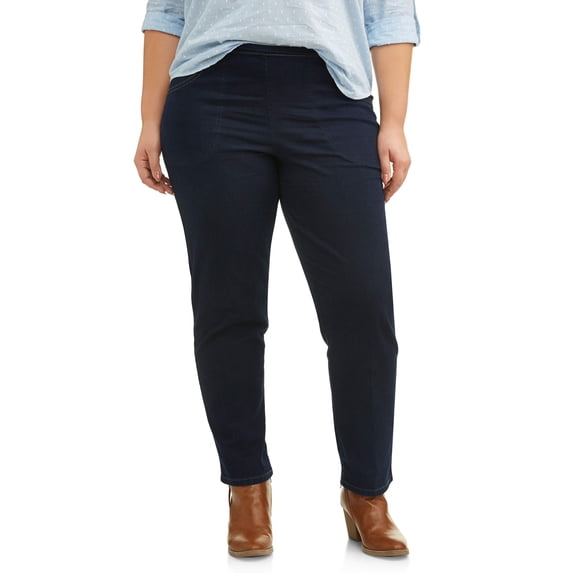 Just My Size Women's Plus Size Pull on 2-Pocket Stretch Woven Pants, Also in Petite