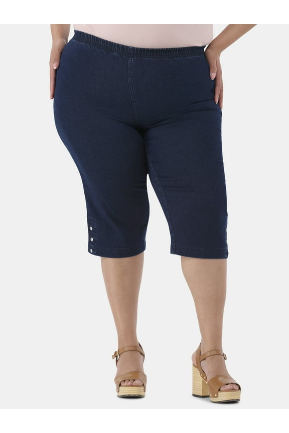 JMS Just My Size by Hanes Women's Plus Size Pull on Bling Tab Capri Pants, Sizes 0X-4X