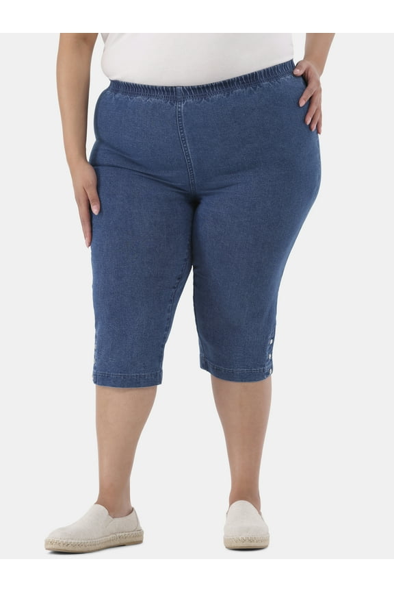 JMS Just My Size by Hanes Women's Plus Size Pull on Bling Tab Capri Pants, Sizes 0X-4X