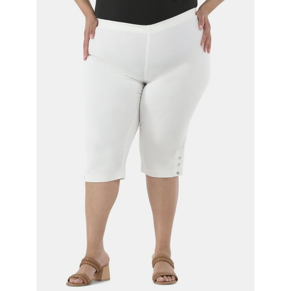 JMS Just My Size by Hanes Women's Plus Size Pull on Bling Tab Capri Pants, Sizes 0X-4X