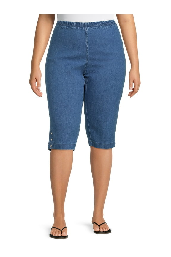 JMS Just My Size by Hanes Women's Plus Size Pull on Bling Tab Capri Pants, Sizes 0X-4X