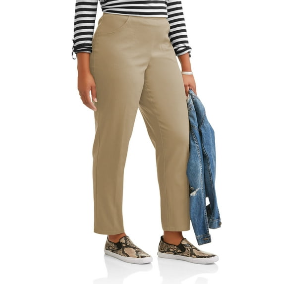 Just My Size Women's Plus Size Pull on Stretch Woven Pants, Also in Petite